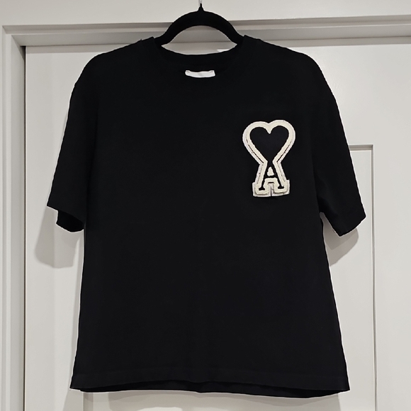 Ami Black T-Shirt with Heart Logo - Picture 3 of 12